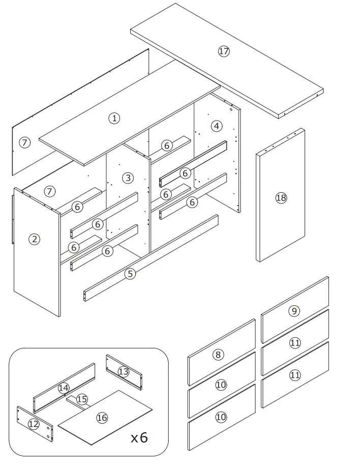 FUFU GAGA KF260058 01SD 6 Drawer L Shaped Dresser with Rotatable Desk - fig3
