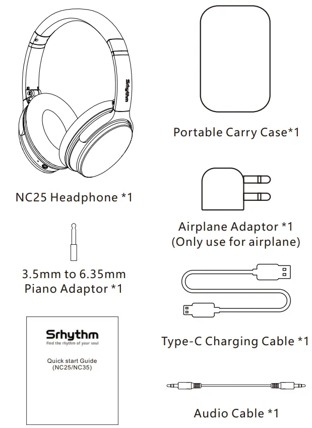 Srhythm NC25 Wireless Headphones Bluetooth 5 0 Lightweight Noise Cancelling Headset Over Ear - Box