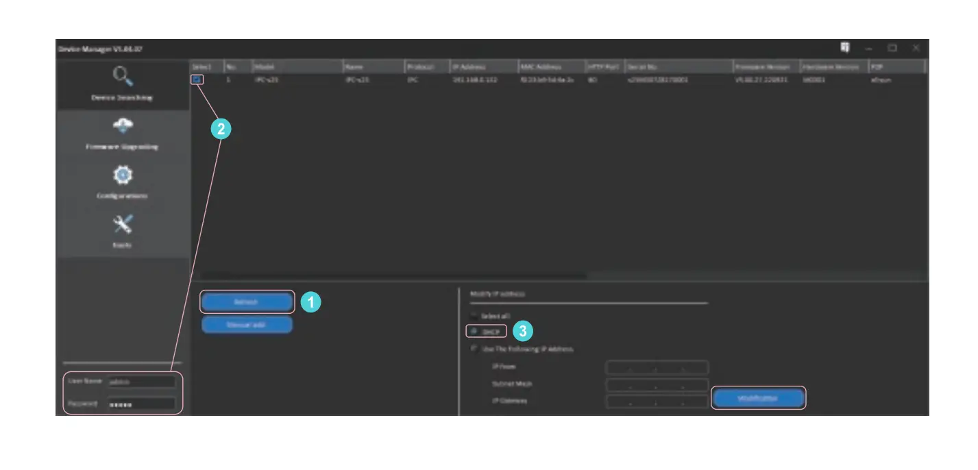 Search out Camera and Change it to DHCP Mode