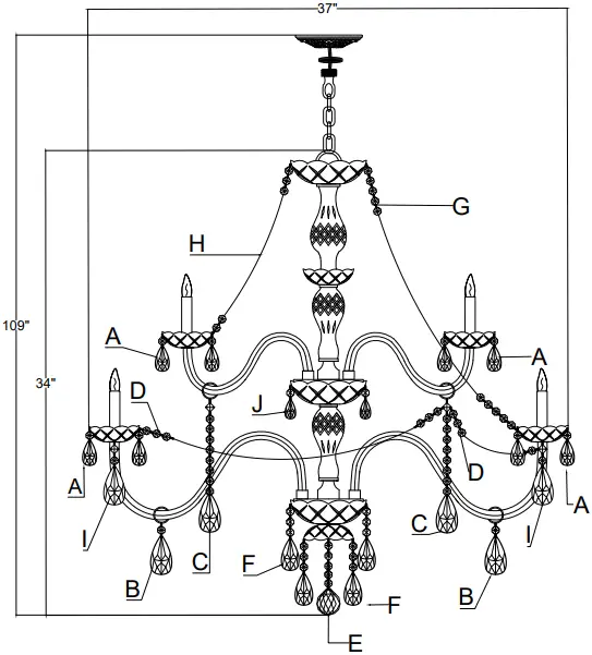 CRYSTORAMA 1139-PB-CL-MWP 37 Inch Wide Crystal Chandelier A1
