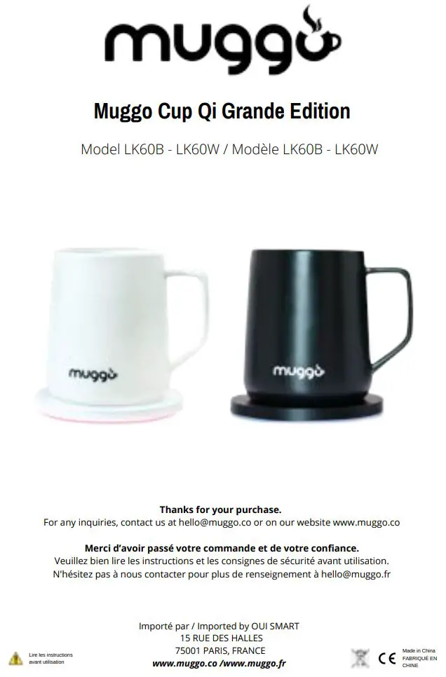 muggo LK60B Qi Grande Intelligent Self Heated Cup User Manual