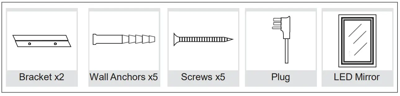 KRISTALLUM DP382 Mbolyeer Front and Backlit LED Bathroom Mirror - PACKAGE CONTENTS