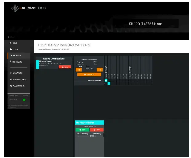 Configuring AES67 network and audio settings
