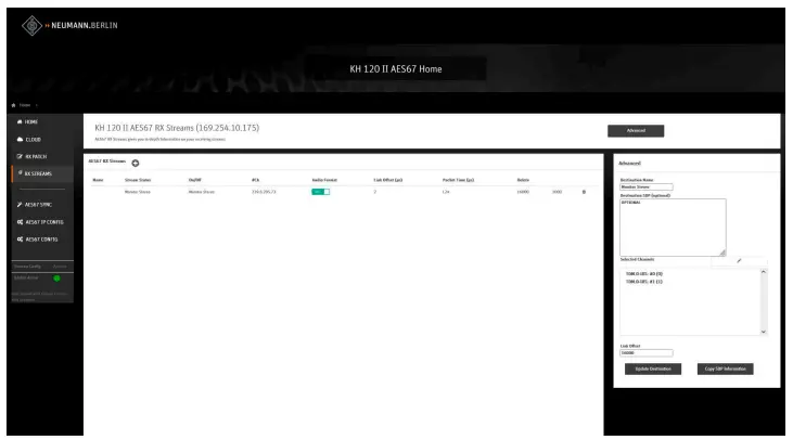 Configuring AES67 network and audio settings