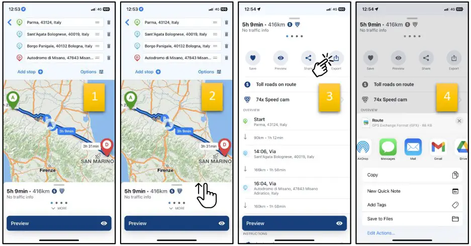Sygic ImportExport GPX Navigation App - Export procedure