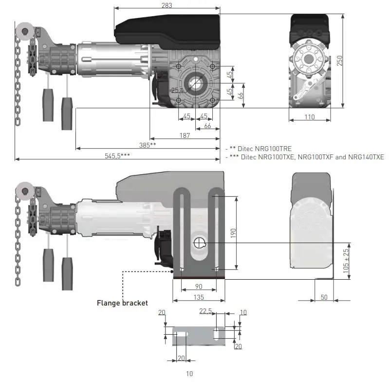Ditec NRG100TXE Industrial Sectional Door Automations - Technical data