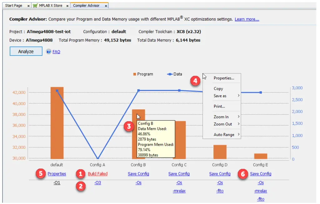 MICROCHIP 50003215A Compiler Advisor in MPLAB X IDE - Compiler Advisor Example 5