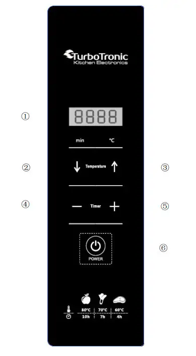 TurboTronic TT-FD30-D 30L Digital Food Dehydrator - CONTROL PANEL