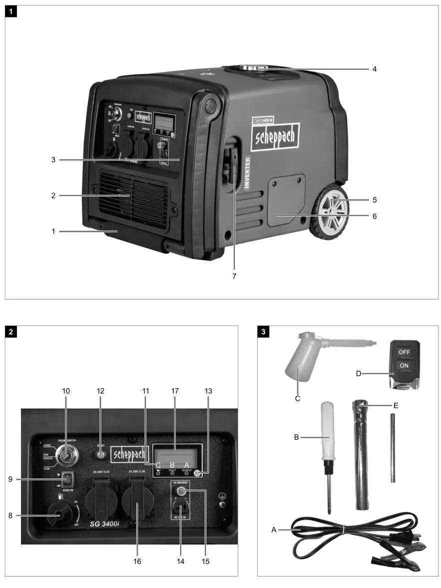 Scheppach SG3400i Inverter Generator - Fig. 1, 2, 3