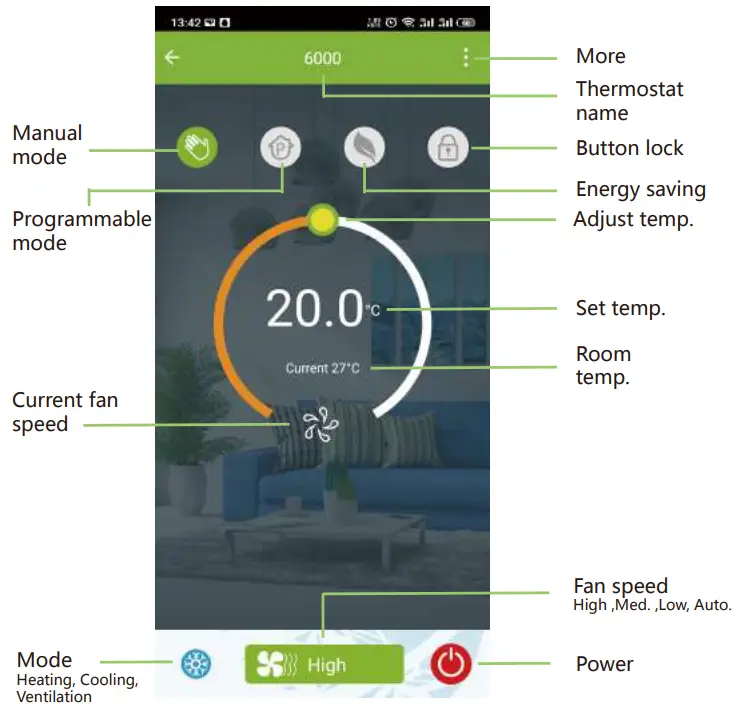 Beca BAC 1000 Series WiFi Thermostat - APP operation interface