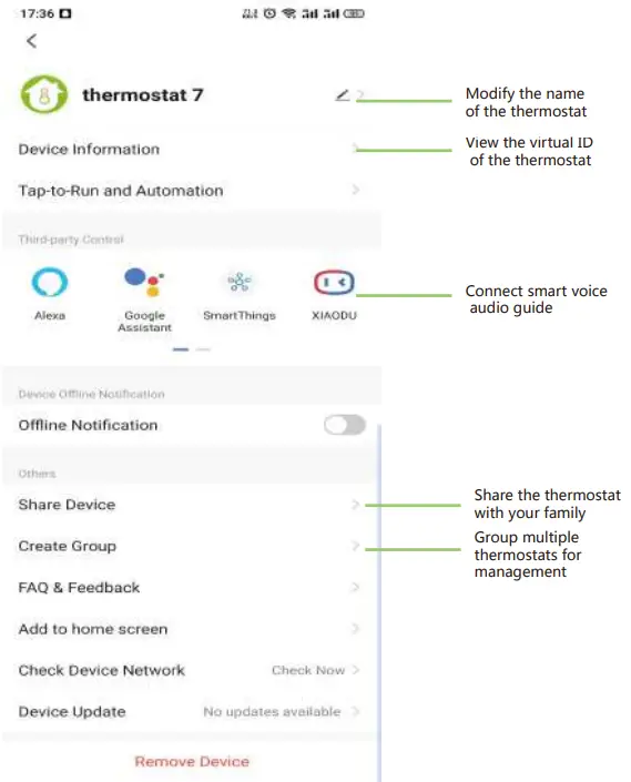 Beca BAC 1000 Series WiFi Thermostat - More settings