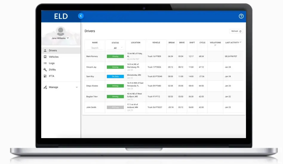 LIVE ELOGS Electronic Logging Device System - Dashboard