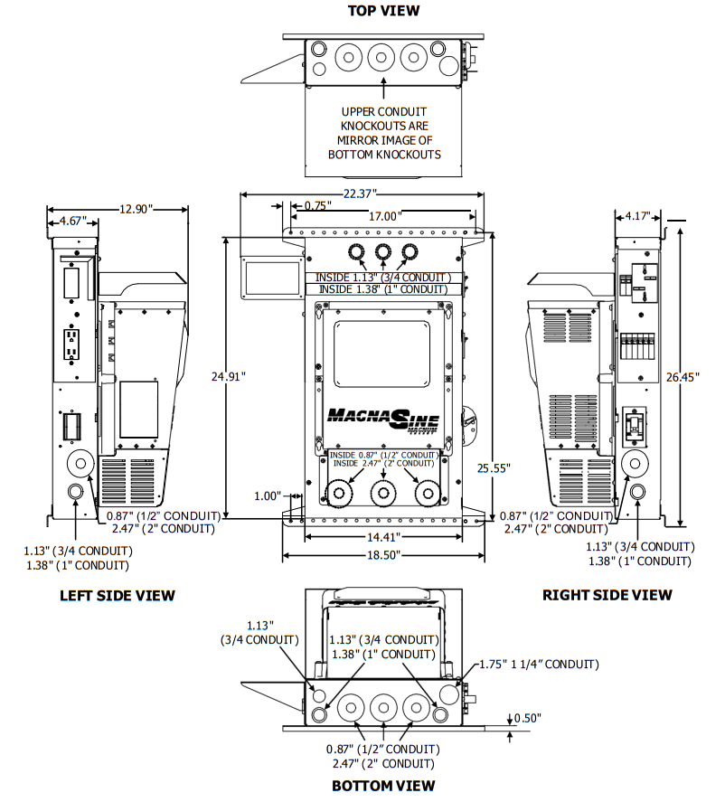 MIDNITE SOLAR MNE250STM-240 White Steel Magnum Power Panel - TOP VIEW