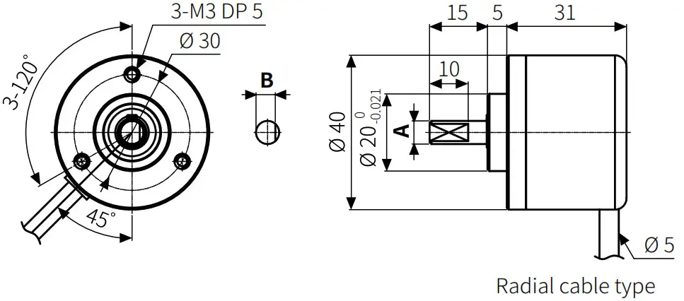 Autonics TCD210019AA E40 Series 40 mm Diameter Incremental Rotary Encoders - Dimantion