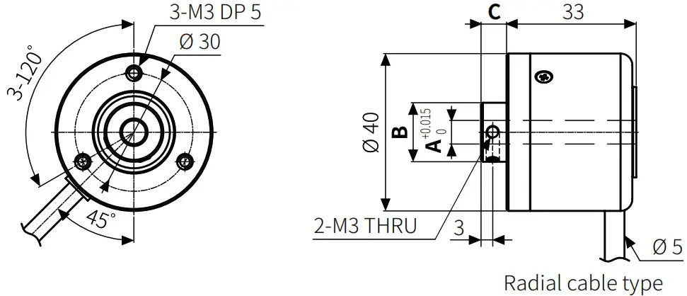 Autonics TCD210019AA E40 Series 40 mm Diameter Incremental Rotary Encoders - Dimantion1