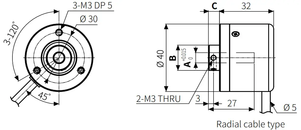 Autonics TCD210019AA E40 Series 40 mm Diameter Incremental Rotary Encoders - Dimantion2
