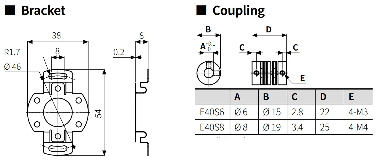 Autonics TCD210019AA E40 Series 40 mm Diameter Incremental Rotary Encoders - Dimantion3