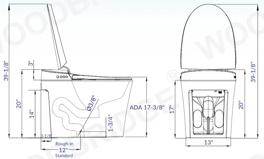 WOODBRIDGE B0970S Electronic Bidet Toilet - TECHNICAL DRAWING 1