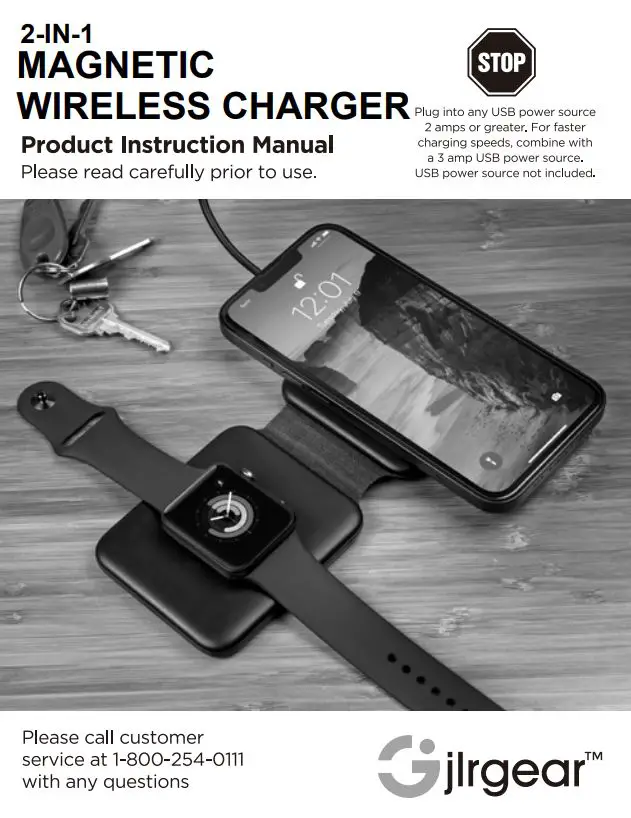 JLR Gear 2 In 1 Magnetic Wireless Charger Instruction Manual