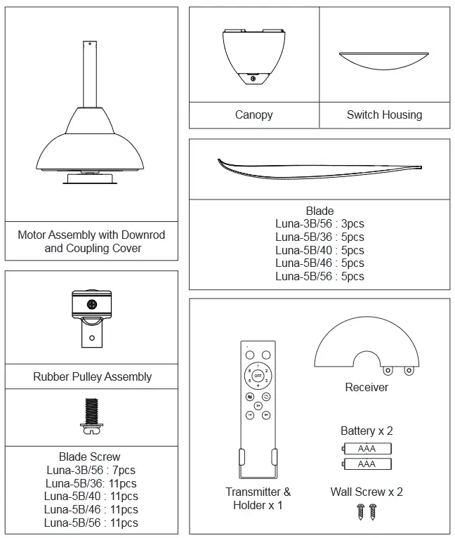 Vannus Luna 3B 56 Ceiling Fan - Parts & Accessories