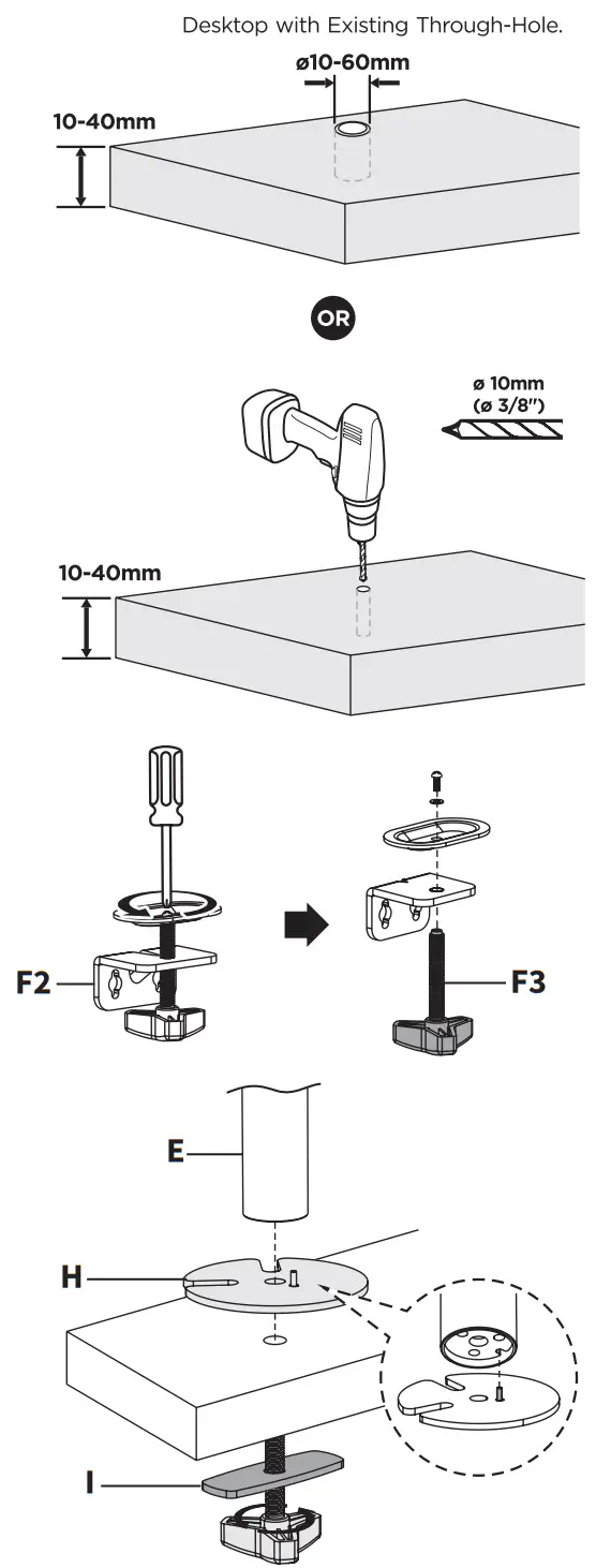 VIVO STAND V003KL Pneumatic Arm Dual Monitor Desk Mount - Base Installation 1