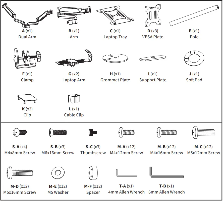 VIVO STAND V003KL Pneumatic Arm Dual Monitor Desk Mount - PACKAGE CONTENTS