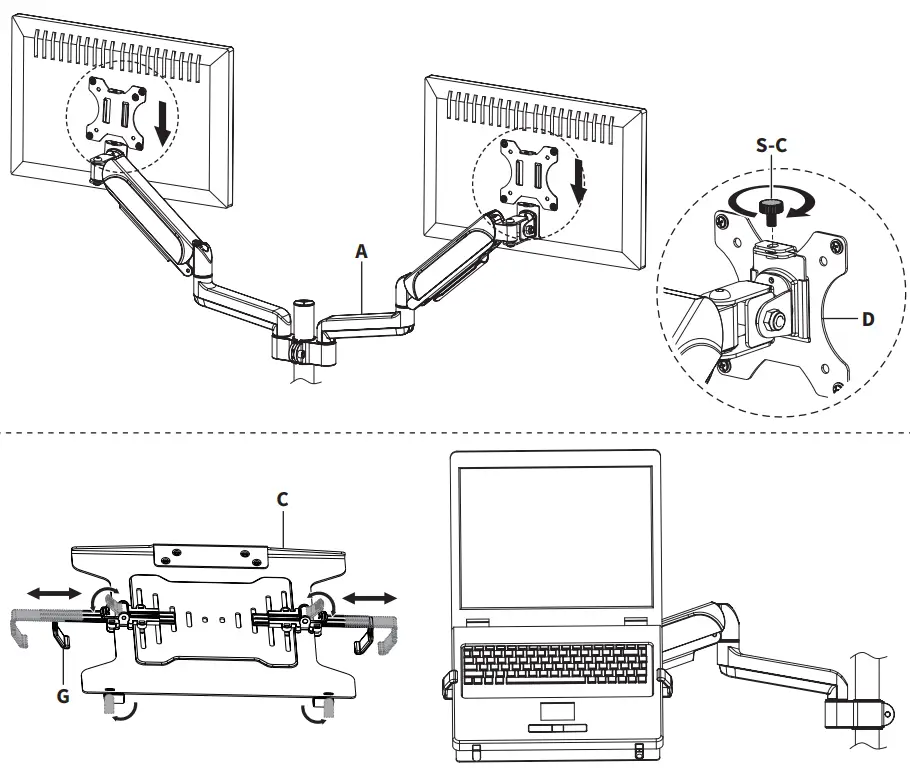 VIVO STAND V003KL Pneumatic Arm Dual Monitor Desk Mount - Thumbscrews
