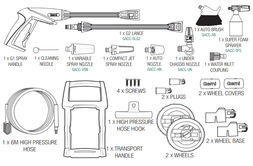 Gerni 3400 High Pressure Washer - COMPONENTS