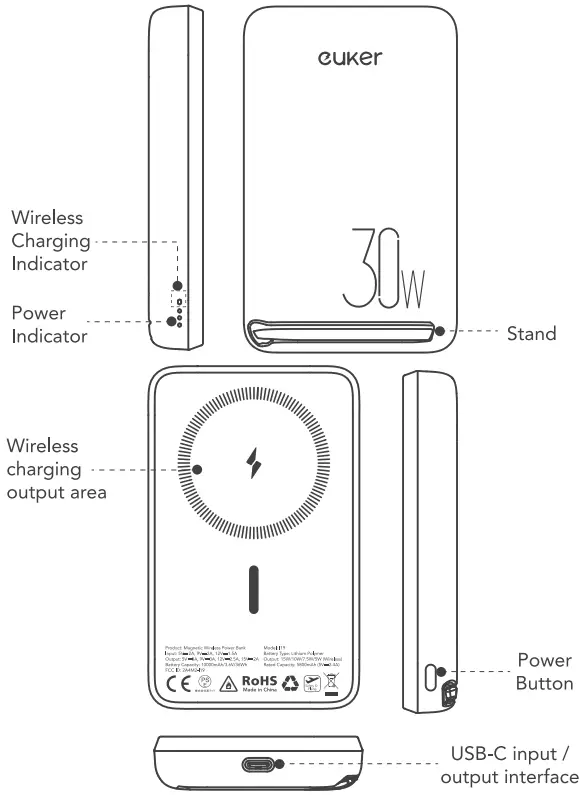 euker Magnetic Wireless Power Bank - Product Description