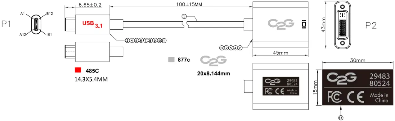 C2G-80525-USB-C-To-DVI-Video-Graphics-Adapter-Converter-fig-1