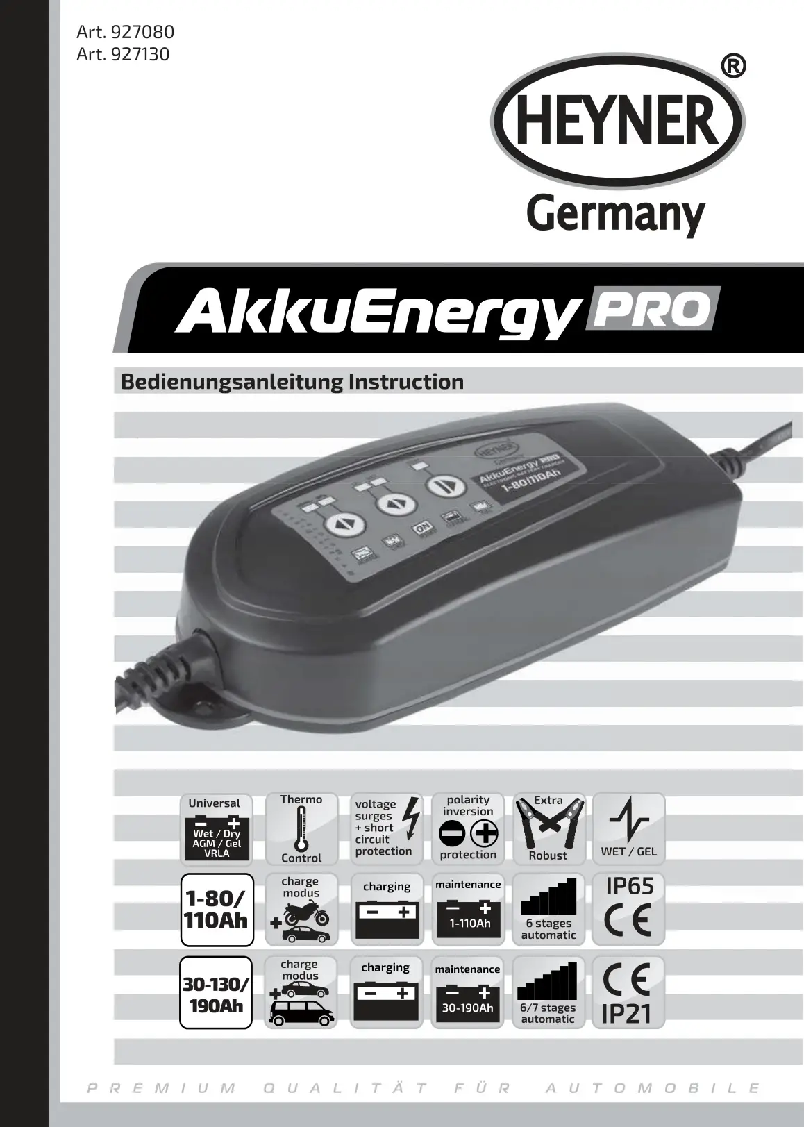 HEYNER 927130 AkkuEnergy Pro Battery Charger Portable Instruction Manual