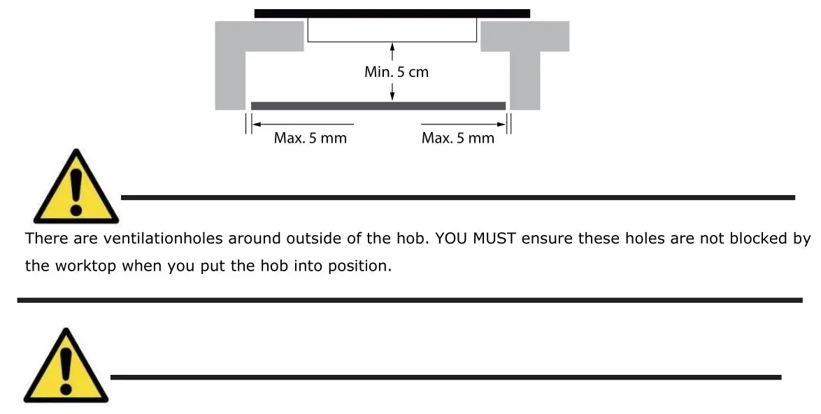 Haier HA2MTSJ68MC Induction Hob - WARNING Ensuring Adequate Ventilation