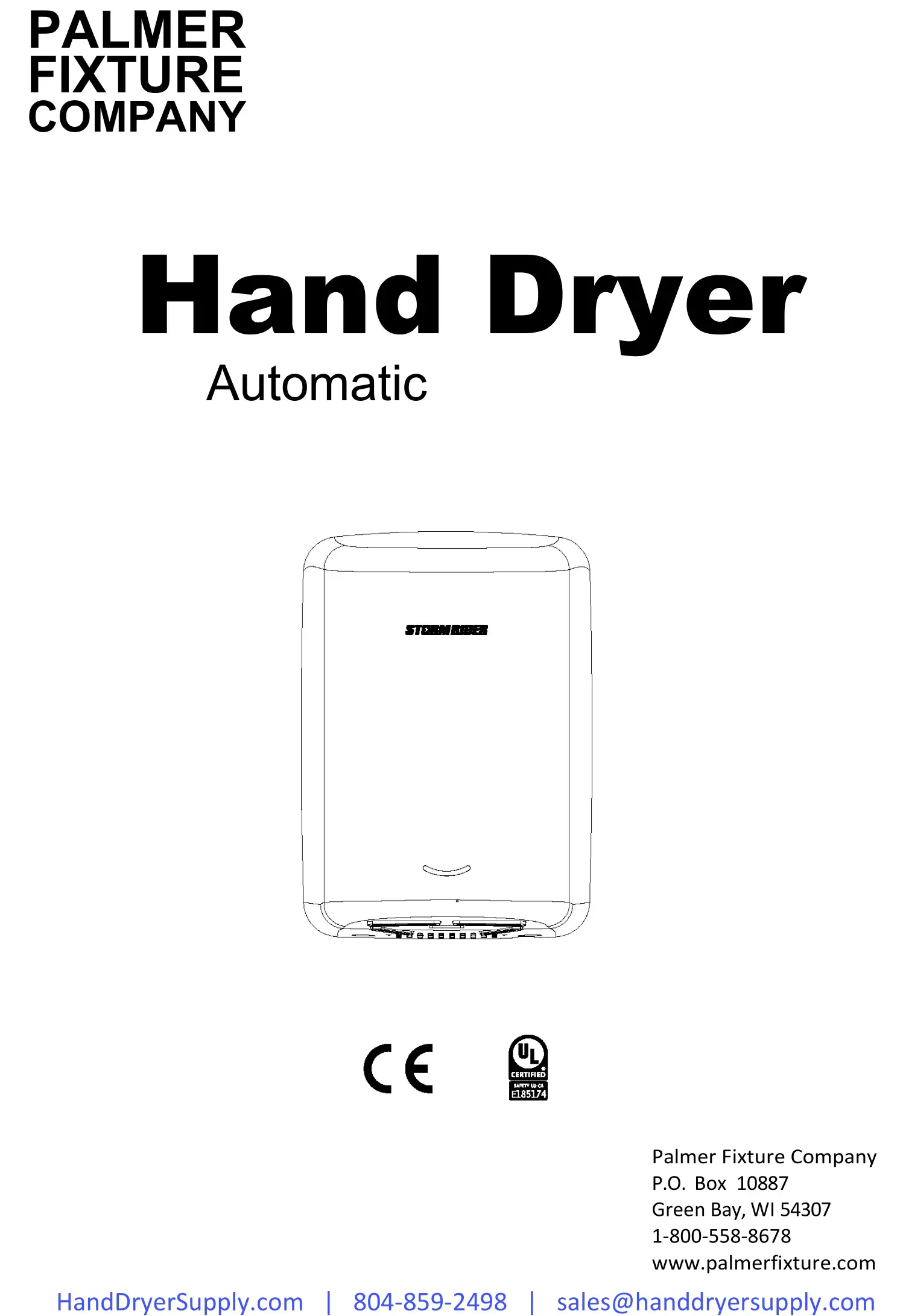 PALMER FIXTURE COMPANY HD0961-17 Storm Rider Hand Dryer User Manual
