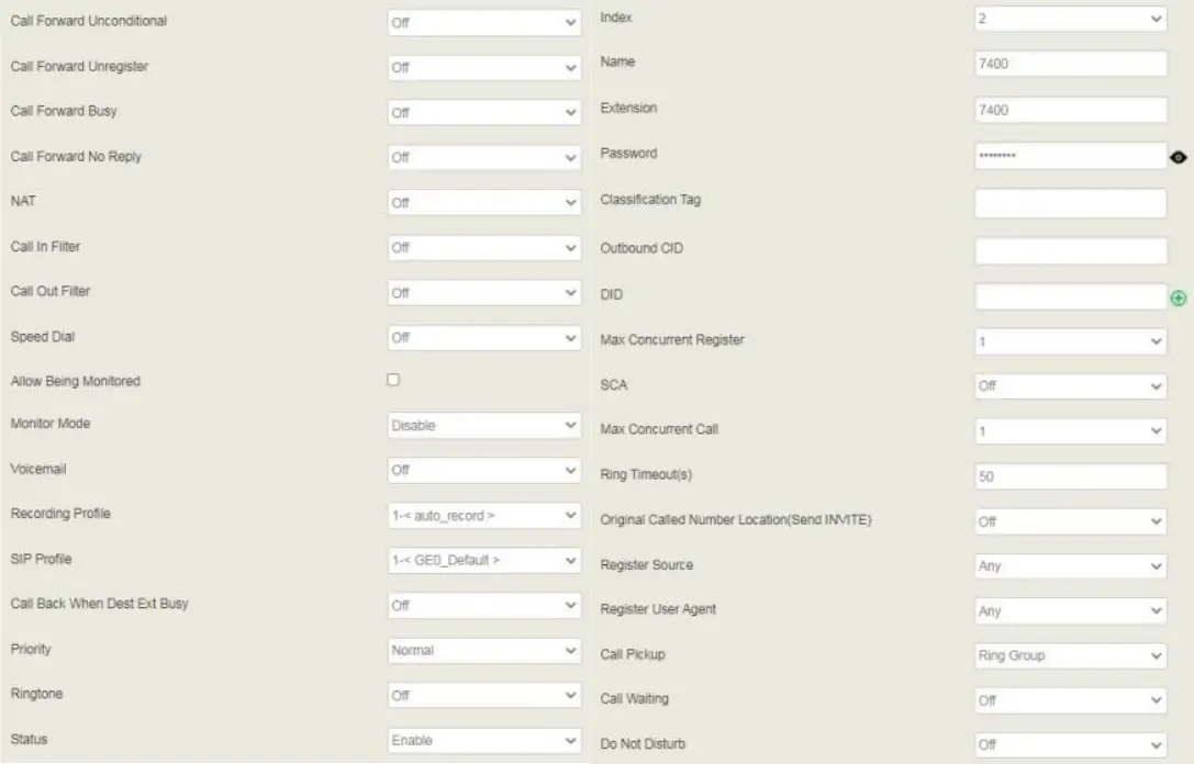 DINSTAR UC350 VoIP Gateway - SIP Extensions