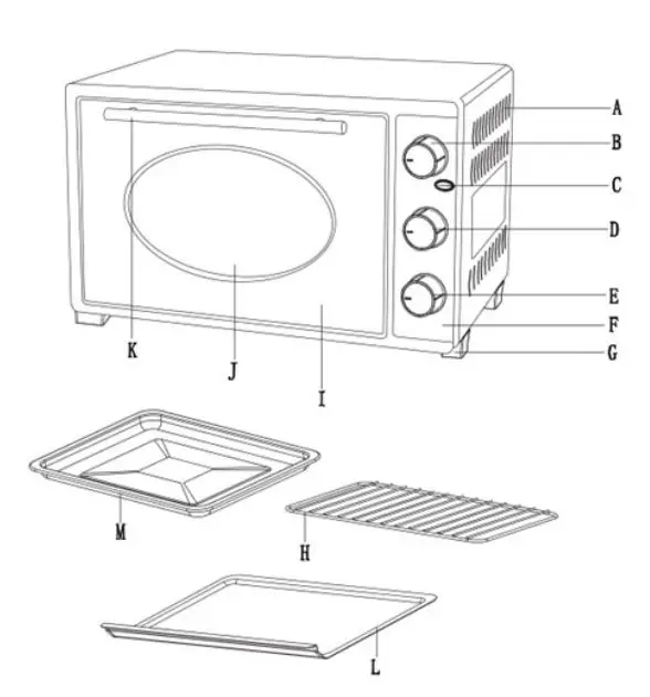 Americana ETO3300M 33L Capacity Retro Toaster Oven Instruction Manual - PARTS IDENTIFICATION