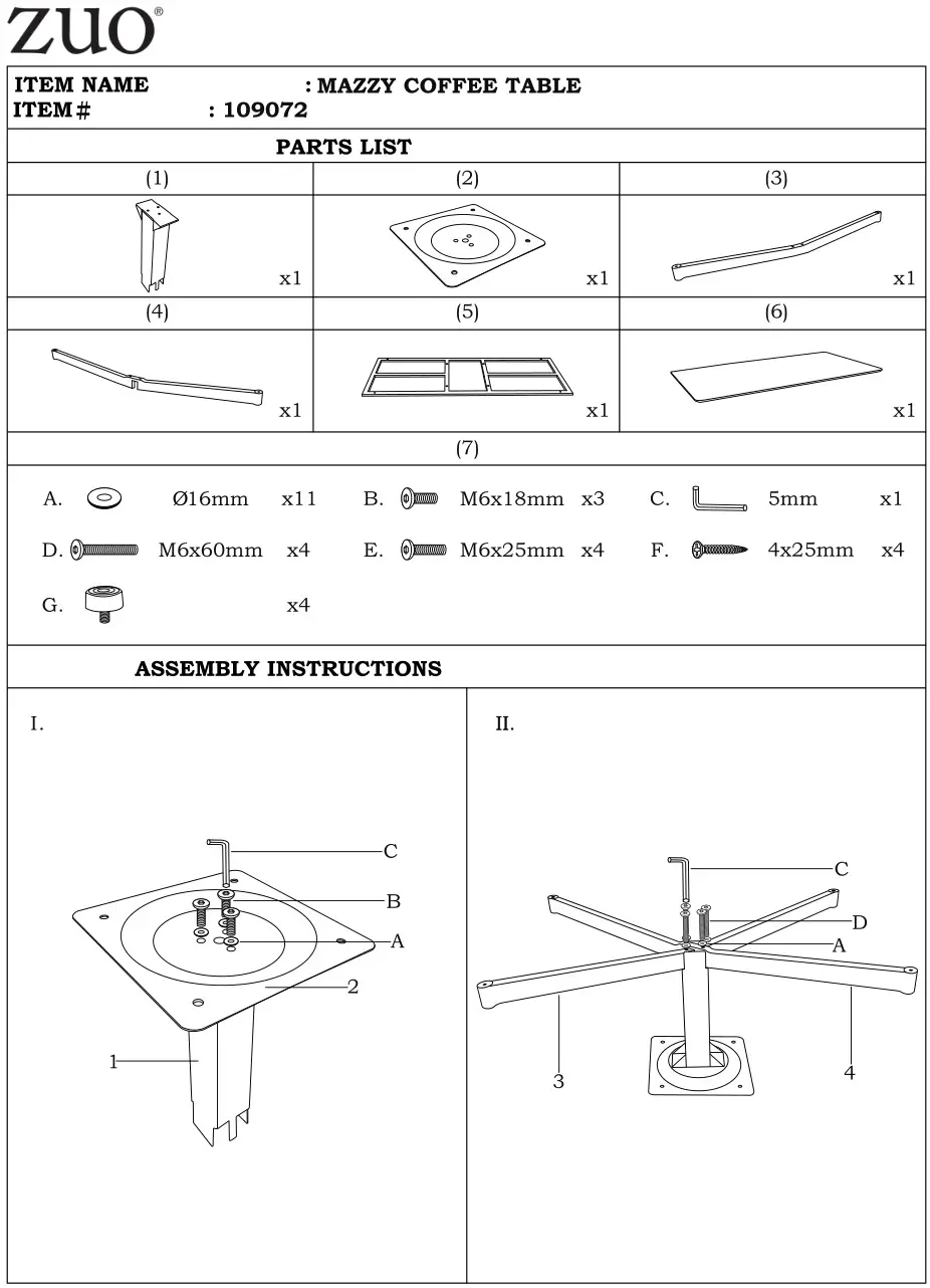 ZUO 109072 Mazzy Brown Rectangle Coffee Table Assembly Instruction 1