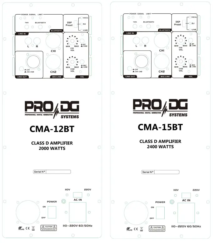 ProDG Systems CMA-12BT 2-Way Active Speaker - System Setup Connections and Controls