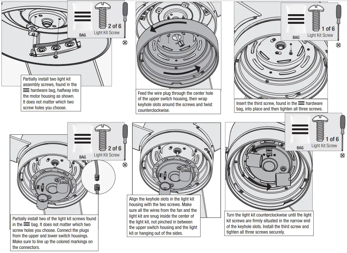 Hunter 51716 Indoor Matte Black Ceiling Fan with Remote and Light Kit - Light Kit