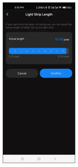 Light Strip Length interface