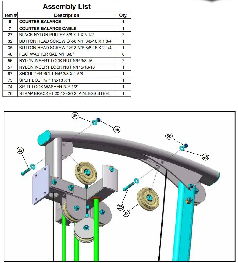 TUFFSTUFF Apollo 7200 Series Leg Press Fitness Station Owner's Manual - Assembly List