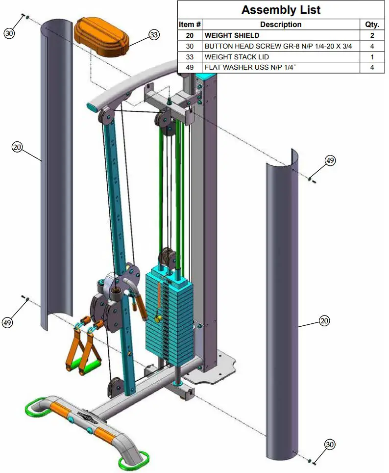 TUFFSTUFF Apollo 7200 Series Leg Press Fitness Station Owner's Manual - Assembly List