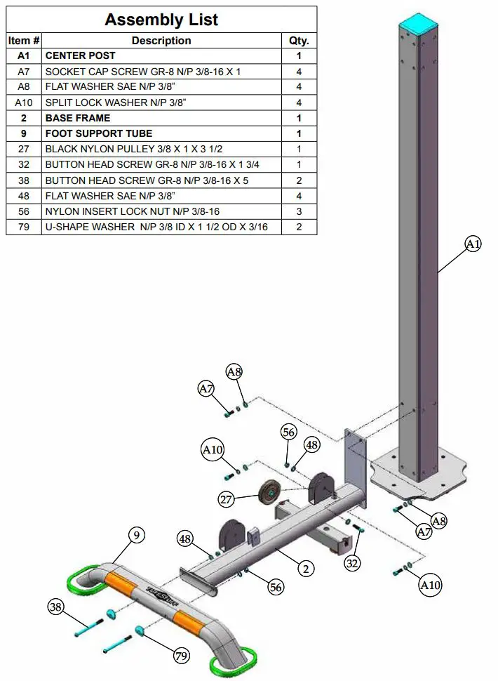 TUFFSTUFF Apollo 7200 Series Leg Press Fitness Station Owner's Manual - Assembly List