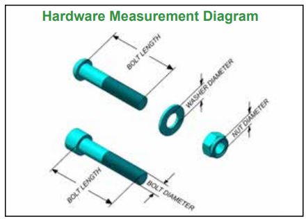 TUFFSTUFF Apollo 7200 Series Leg Press Fitness Station Owner's Manual - Hardware Measurement Diagram