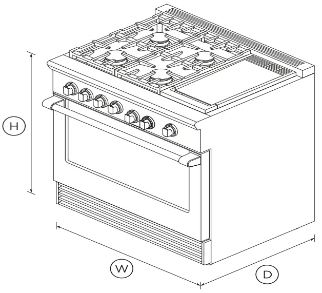 FISHER and PAYKEL RDV2 364GD N N 36 Inch Dual Fuel Range - DIMENSIONS