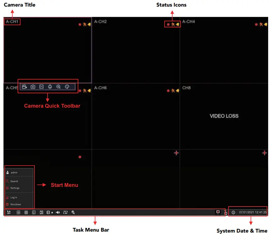 AVYCON DIVERSITY SERIES Network Video Recorders - Live View Screen Overview