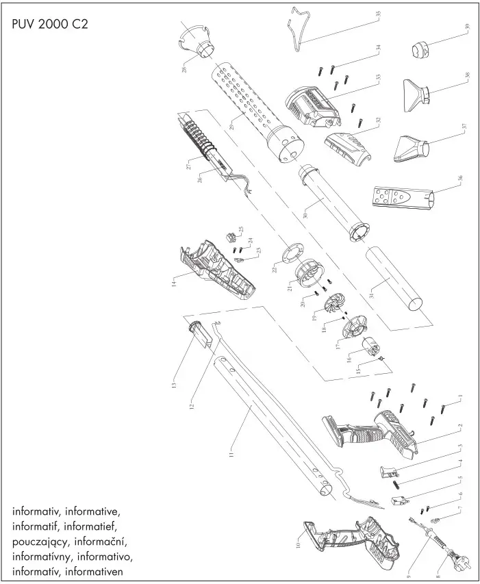 PARKSIDE PUV 2000 C2 Electric Weed Burner - Exploded Drawing