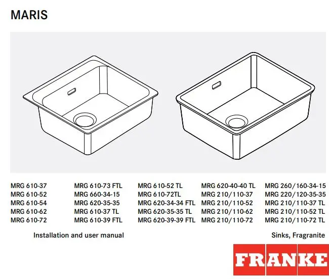 FRANKE MRG 610-37 ON Maris Single Bowl Sink User Manual