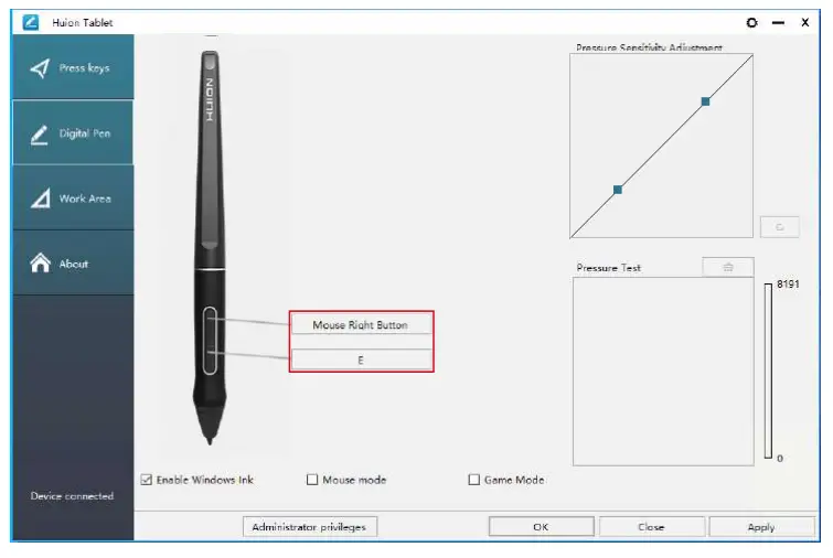 Pen Buttons Function Setting