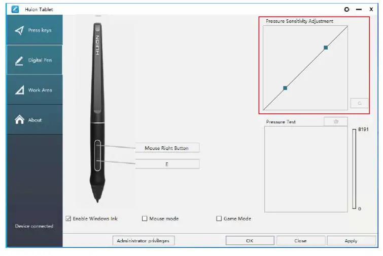 Pressure Sensitivity Setting