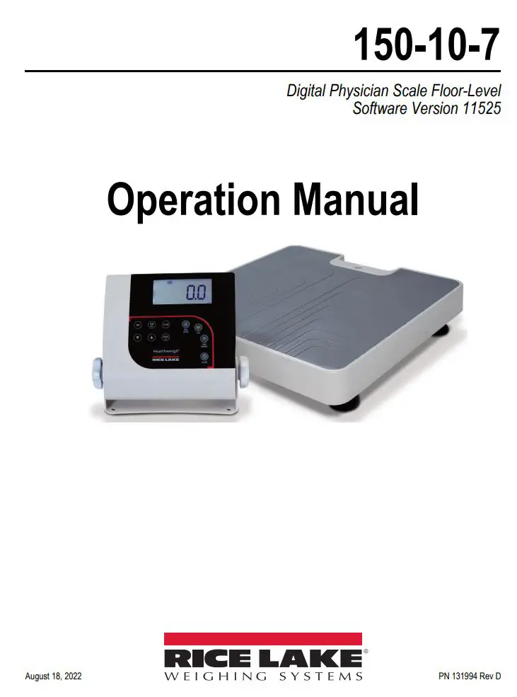 RICE LAKE 150-10-7 Digital Physician Scale User Manual